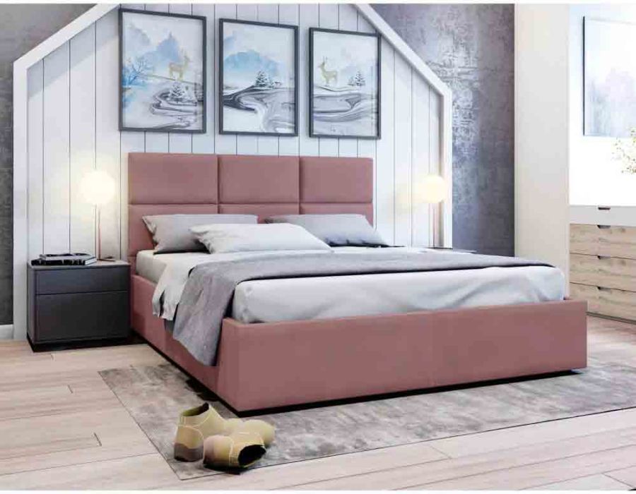 Кровать двуспальная Афина 5 160 с ПМ велюр розовый