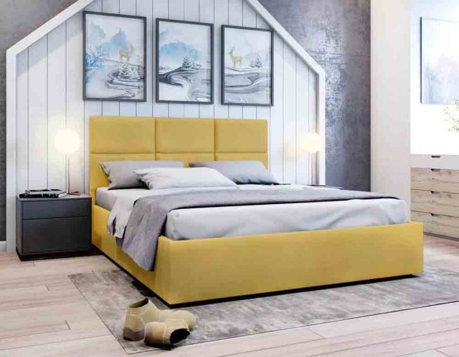 Кровать двуспальная Афина 5 180 с ПМ велюр желтый