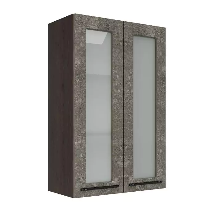 Шкаф верхний со стеклом (премьер) ШВС 600Н "София" Нувель (бетон коричневый) дизайн 2