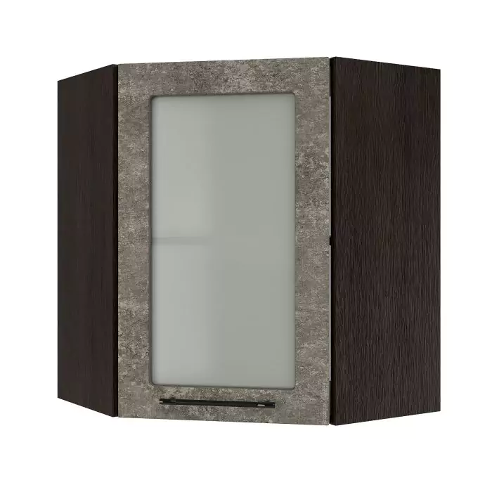 Шкаф верхний угловой со стеклом ШВУС 600 "София" Нувель (бетон коричневый) дизайн 2