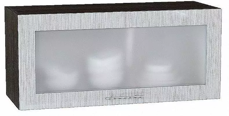 Шкаф верхний горизонтальный остекленный глубокий Валерия-М 800 Серый металлик дождь светлый/Венге
