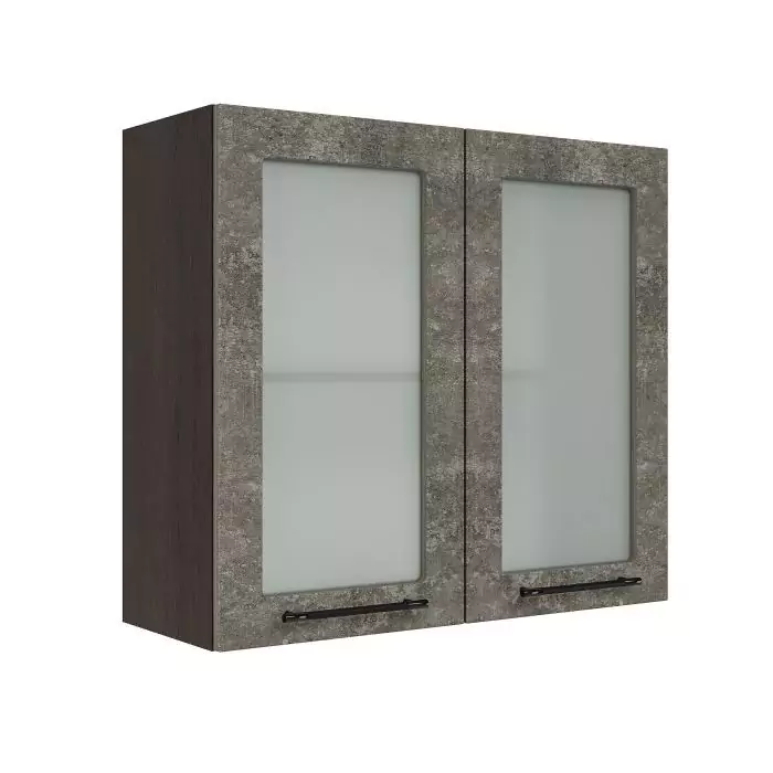 Шкаф верхний со стеклом ШВС 800 "София" Нувель (бетон коричневый) дизайн 2