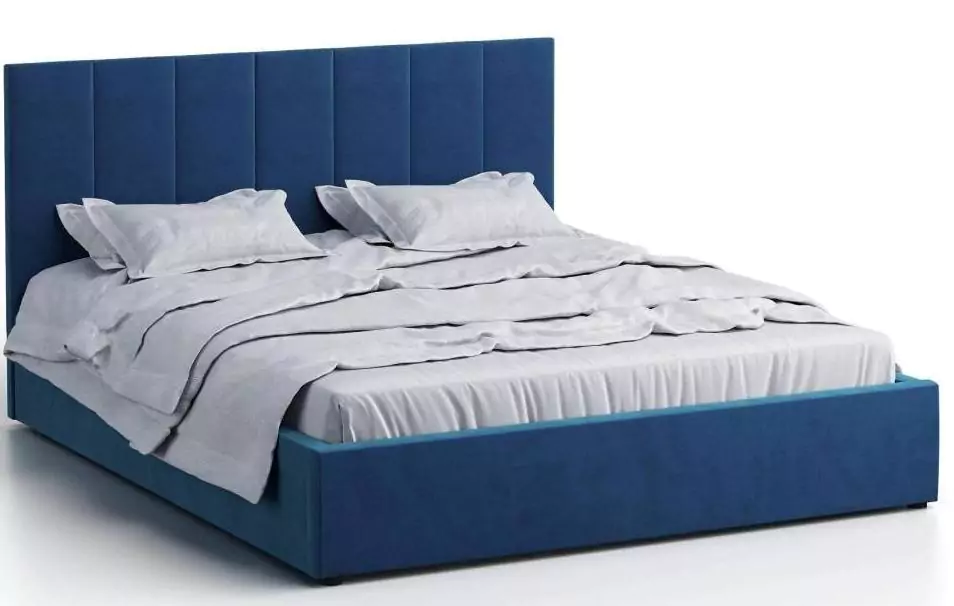 Кровать двуспальная Афина 3 160 с ПМ велюр синий