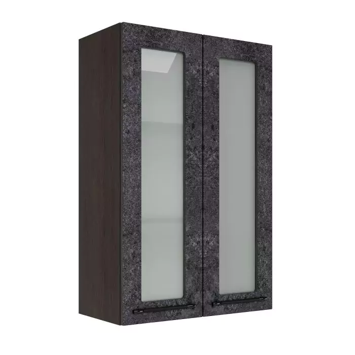 Шкаф верхний со стеклом (премьер) ШВС 600Н "София" Нувель (бетон черный) дизайн 2