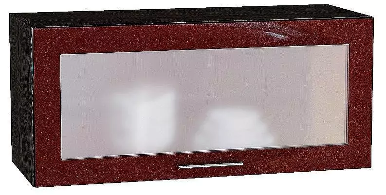 Шкаф верхний горизонтальный остекленный глубокий Валерия-М 800 Гранатовый металлик/Венге