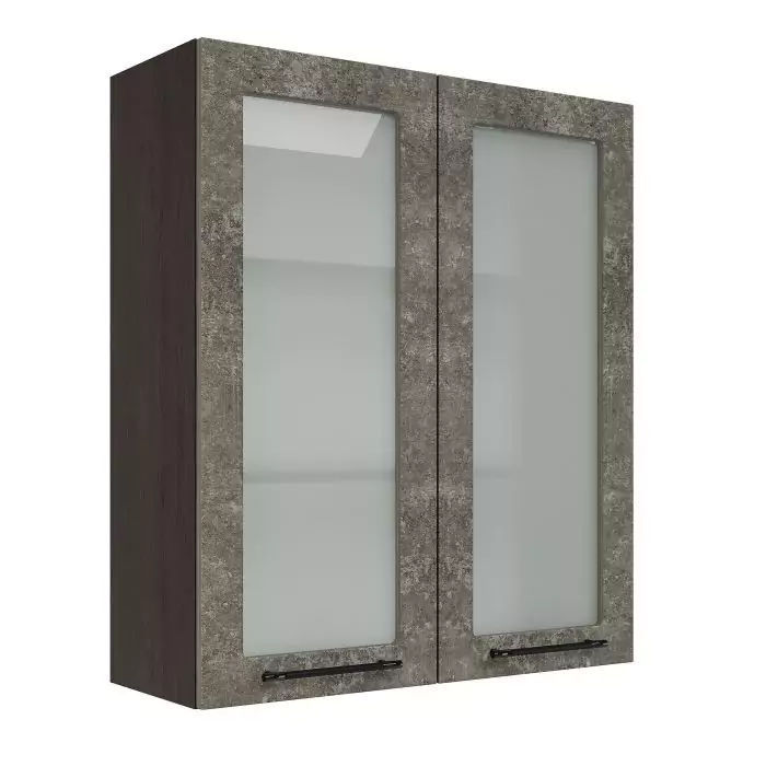 Шкаф верхний со стеклом (премьер) ШВС 800Н "София" Нувель (бетон коричневый) дизайн 2