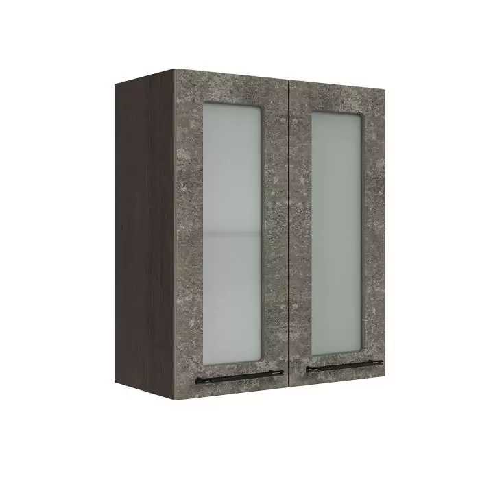 Шкаф верхний со стеклом ШВС 600 "София" Нувель (бетон коричневый) дизайн 2