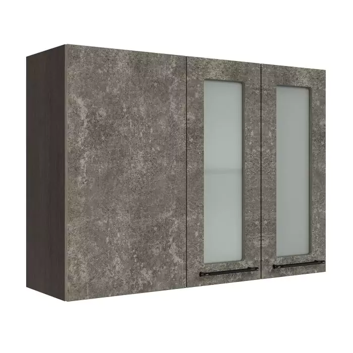 Шкаф верхний угловой со стеклом ШВУПС 1000 "София" Нувель (бетон коричневый) дизайн 2