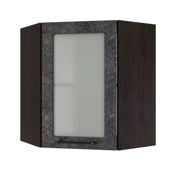 Шкаф верхний угловой со стеклом ШВУС 600 "София" Нувель (бетон черный) дизайн 2