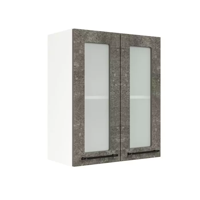 Шкаф верхний со стеклом ШВС 600 "София" Нувель (бетон коричневый) дизайн 1