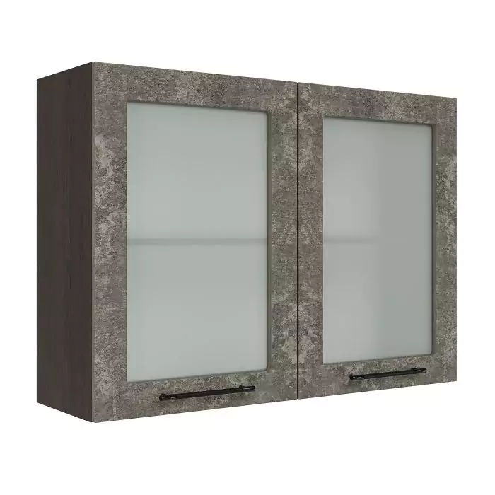 Шкаф верхний со стеклом ШВС 1000 "София" Нувель (бетон коричневый) дизайн 2