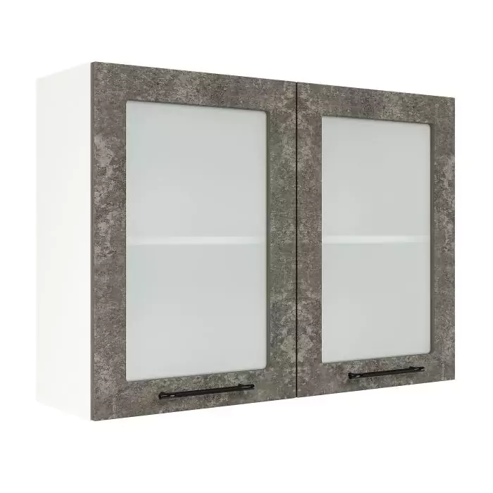Шкаф верхний со стеклом ШВС 1000 "София" Нувель (бетон коричневый) дизайн 1