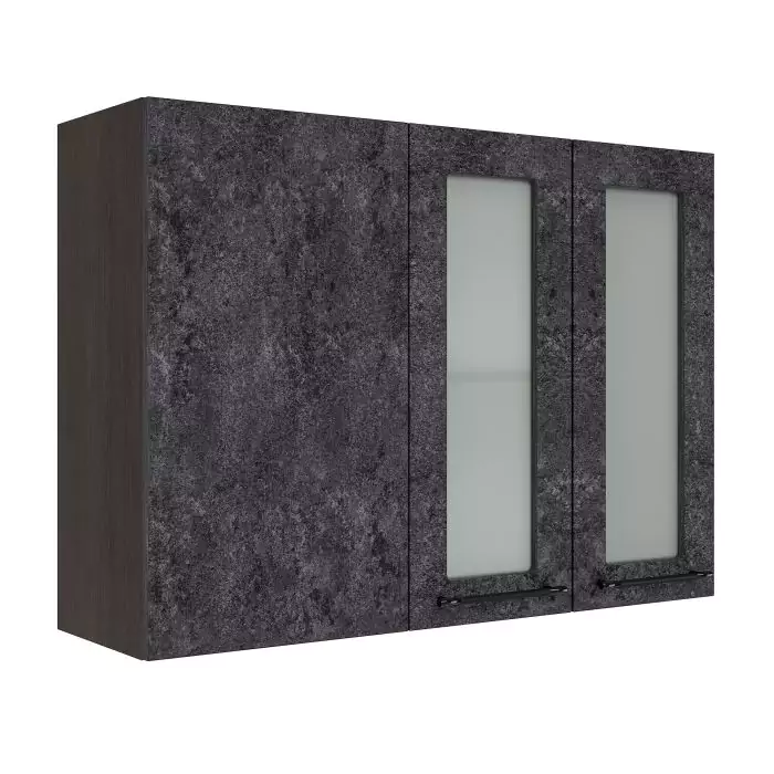 Шкаф верхний угловой со стеклом ШВУПС 1000 "София" Нувель (бетон черный) дизайн 2