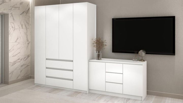 Комплект шкаф и комод Акация 1.6 м, Белый