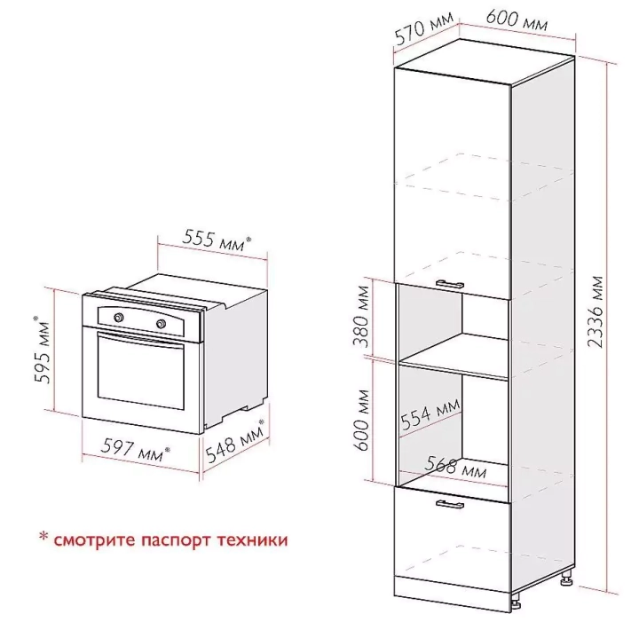 Шкаф пенал под бытовую технику с 1-ой дверцей и ящиком Ницца 606Н (для верхних шкафов высотой 920) размеры