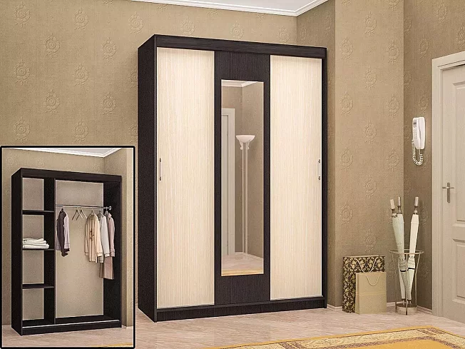 Шкаф-купе Бассо 1.3 м (венге/дуб белфорд)+комод Бассо (венге/дуб белфорд), Бежевый