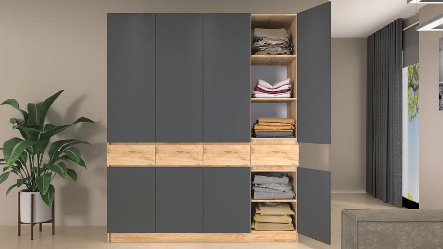 Шкаф в гостиную Бас Град ШК-2000 дизайн 2 (дуб крафт золотой/серый графит), Серый